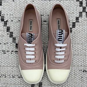 Miu Miu Blush and Cream Leather Low Top Sneakers Round Toe